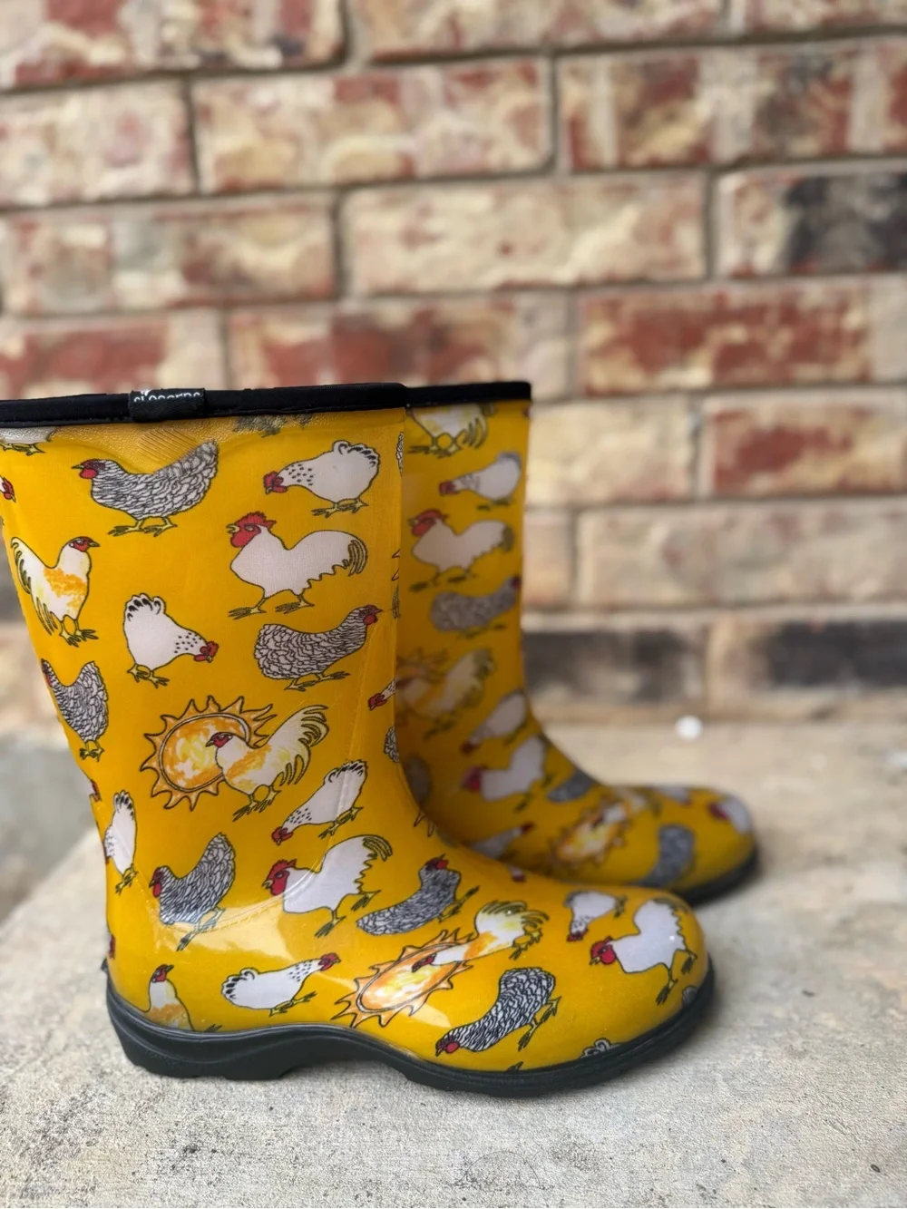 Sloggers Yellow Chicken Print Waterproof Rain Boots